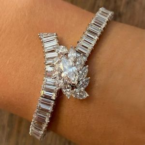 Marquise & Baguette Cut White Sapphire Bracelet For Women 