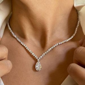 Classic Pear Cut White Sapphire Pendant Necklace For Women
