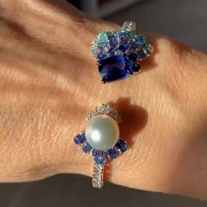 Unique Design Cushion Cut & Pearl Tanzanite Sapphire Bracelet
