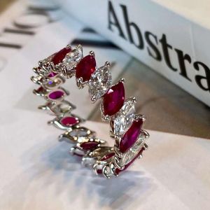 Tiara Design Marquise Cut Ruby Sapphire Wedding Band