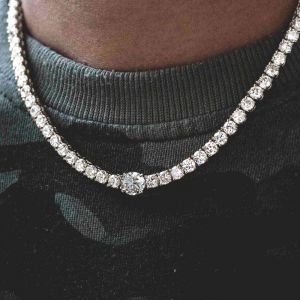 Classic Round Cut White Sapphire Tennis Necklace For Man