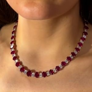 Classic Oval Cut Ruby Sapphire Tennis Necklace