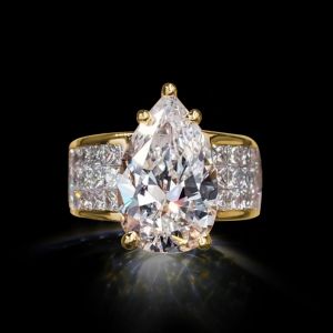 Golden Pave Shank Pear Cut Engagement Ring