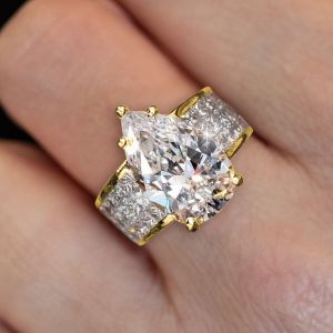 Golden Pave Shank Pear Cut Engagement Ring
