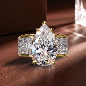 Golden Pave Shank Pear Cut Engagement Ring