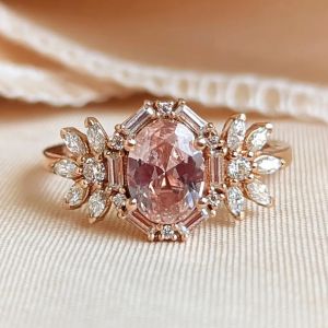 Rose Gold Halo Oval Cut Pink Sapphire Engagement Ring