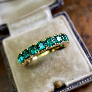 Golden Asscher Cut Emerald Sapphire Eternity Band