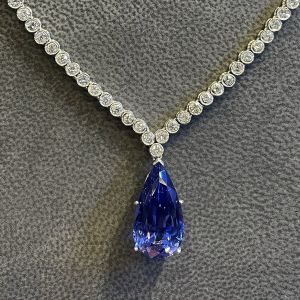 Vintage Pear & Round Cut Blue Sapphire Pendant Necklace