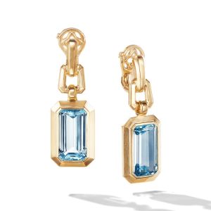 Art Deco Golden Emerald Cut Aquamarine Sapphire Drop Earrings