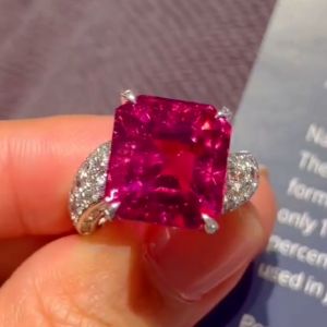 Luxury Ruby Sapphire Asscher Cut Engagement Ring