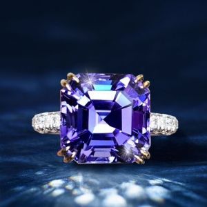 Two Tone Asscher Cut Purple Sapphire Engagement Ring