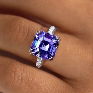 Two Tone Asscher Cut Purple Sapphire Engagement Ring
