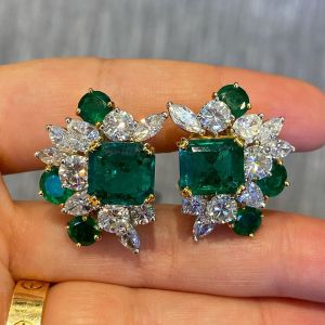 Two Tone Asscher Cut Emerald Sapphire Stud Earrings