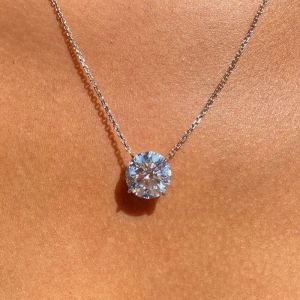 Classy Round Cut White Sapphire Pendant Necklace For Women