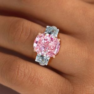 Two Tone Cushion Cut Pink Sapphire Engagement Ring For Women