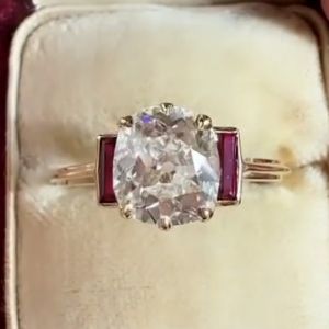 Rose Gold Cushion Cut White & Ruby Sapphire Engagement Ring