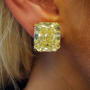 Golden Radiant Cut Yellow Sapphire Stud Earrings