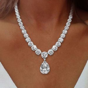 Classic Pear & Round Cut White Sapphire Pendant Necklace For Women 
