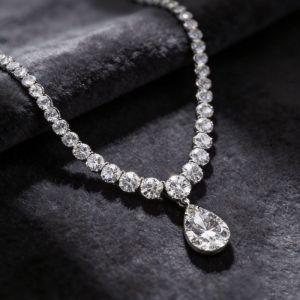 Classic Pear & Round Cut White Sapphire Pendant Necklace For Women 