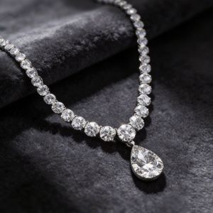 Classic Pear & Round Cut White Sapphire Pendant Necklace For Women 