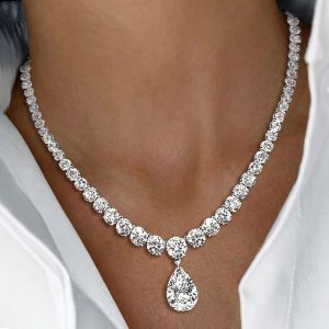 Classic Pear & Round Cut White Sapphire Pendant Necklace For Women 