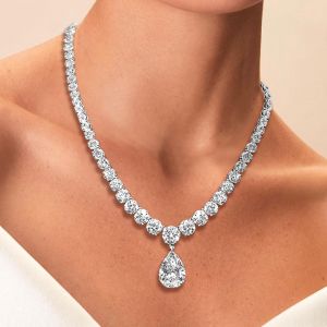 Classic Pear & Round Cut White Sapphire Pendant Necklace For Women 