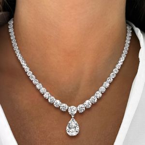 Classic Pear & Round Cut White Sapphire Pendant Necklace For Women 