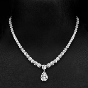 Classic Pear & Round Cut White Sapphire Pendant Necklace For Women 