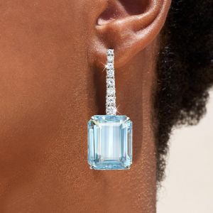 Emerald & Round Cut Aquamarine Sapphire Drop Earrings