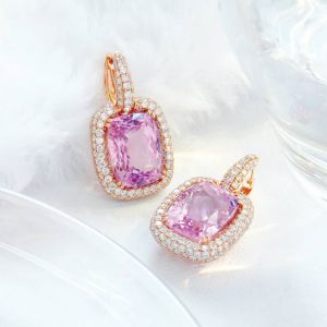 Elegant Rose Gold Radiant Cut Pink Sapphire Drop Earrings