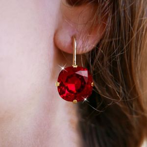 Golden Cushion Cut Ruby Sapphire Drop Earrings