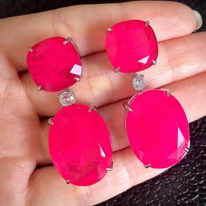 Luxury Oval & Cushion Cut Ruby Sapphire Drop Earrings