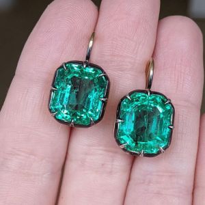  Two Tone Solitaire Emerald Cut Drop Earrings For Women