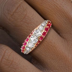 Rose Gold Round Cut Ruby & White Sapphire Wedding Band For Women