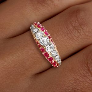 Rose Gold Round Cut Ruby & White Sapphire Wedding Band For Women