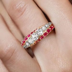 Rose Gold Round Cut Ruby & White Sapphire Wedding Band For Women