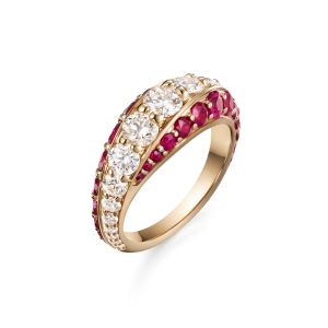 Rose Gold Round Cut Ruby & White Sapphire Wedding Band For Women