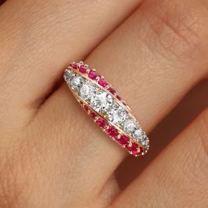Rose Gold Round Cut Ruby & White Sapphire Wedding Band For Women