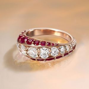 Rose Gold Round Cut Ruby & White Sapphire Wedding Band For Women