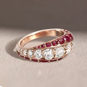 Rose Gold Round Cut Ruby & White Sapphire Wedding Band For Women