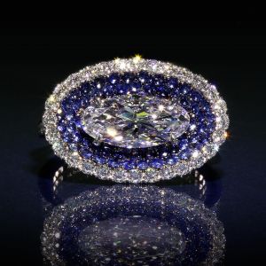 Two Tone Halo Oval Cut White Sapphire Engagement Ring For Women