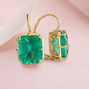 Gorgeous Golden Vivid Emerald Sapphire Drop Earrings