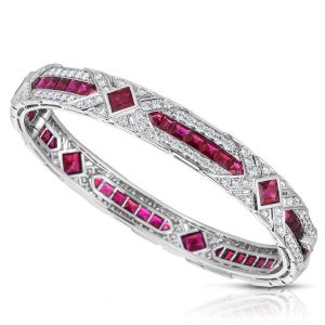 Art Deco Asscher Cut Ruby Sapphire Bracelet