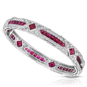 Art Deco Asscher Cut Ruby Sapphire Bracelet For Women 
