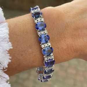 Oval & Round Cut Blue Tanzanite Bracelet For Women