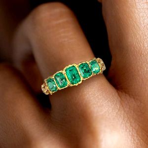 Antique Golden Emerald Cut Wedding Band For Women