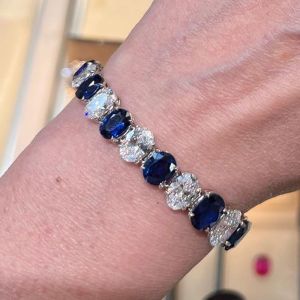 Classic Oval Cut Blue & White Sapphire Tennis Bracelet