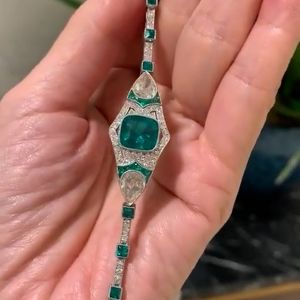 Art Deco Cushion Cut Emerald Sapphire Bracelet