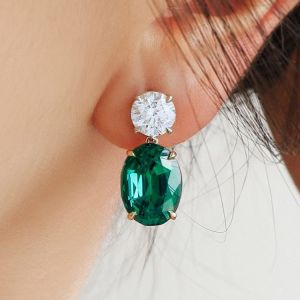 Classic Oval Cut Emerald Sapphire Drop Earrings