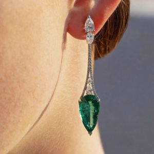 Elegant Pear Cut Emerald Sapphire Drop Earrings